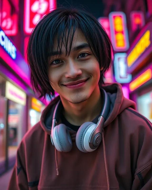 Night streamer: example AI influencer portrait