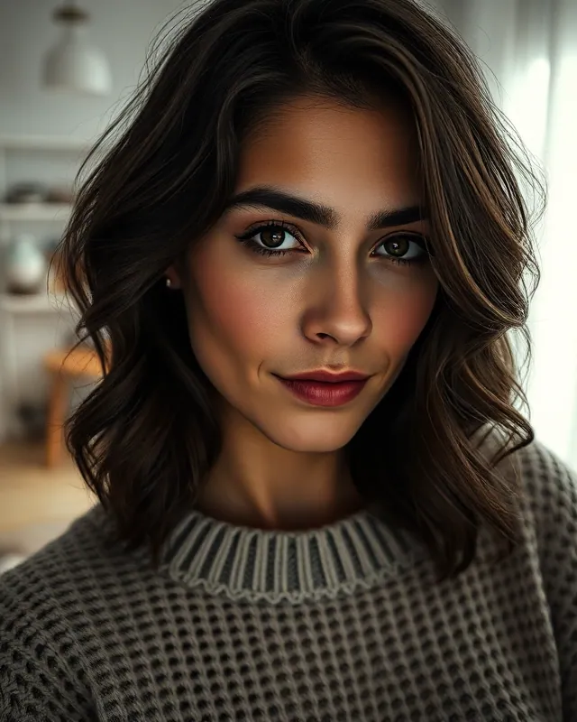 Rain on glass: example AI influencer portrait