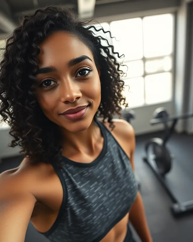 Gym check-in: example AI influencer portrait