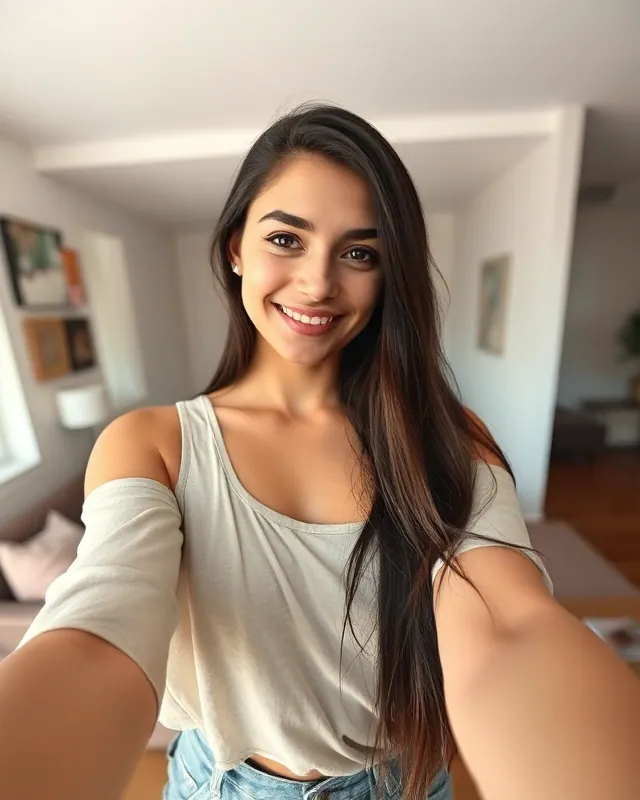 Unboxing selfie: example AI influencer portrait
